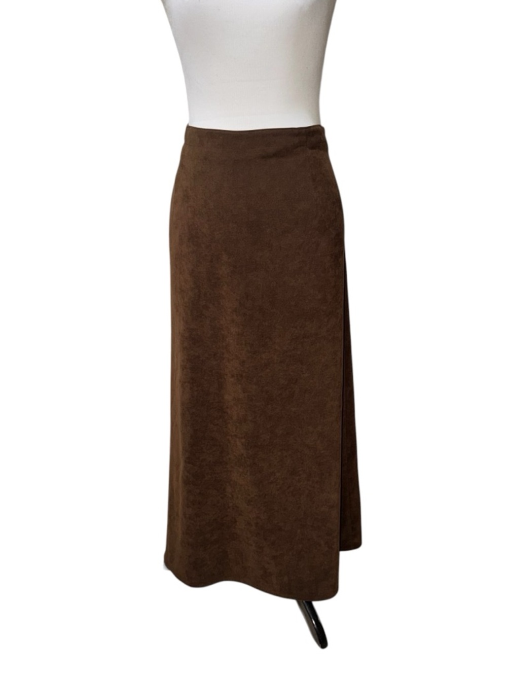 Leslie Fay Vintage Women's Size XL Maxi Skirt A-Line Faux Suede Brown Modest